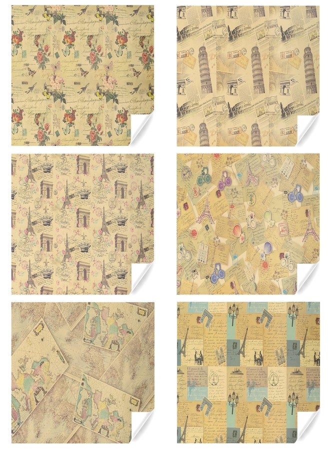 Boerni Vintage Shabby Chic French Paris Eiffel Tower Arc de Triomphe Leaning Tower of Pisa Bicycle Butterfly Rose Maps Kraft Wrapping Paper Folded Flat 6 Sheets: 23sq. ft. ttl-Anniversary Wedding Gift Wrap - Image 3